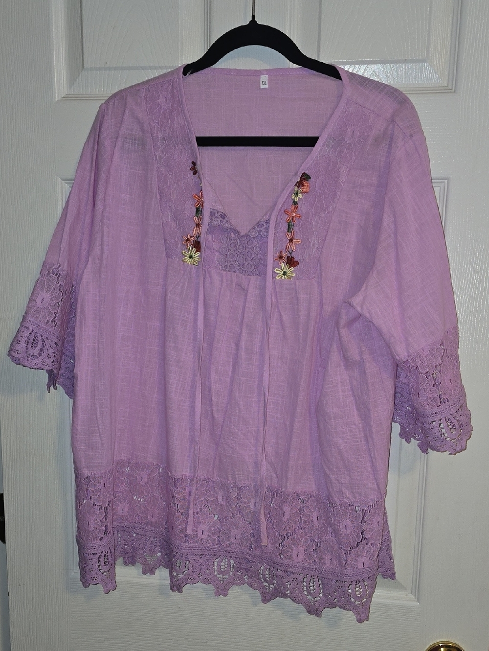 Lavender Embroidered Lace-Trim Women’s Tunic Top